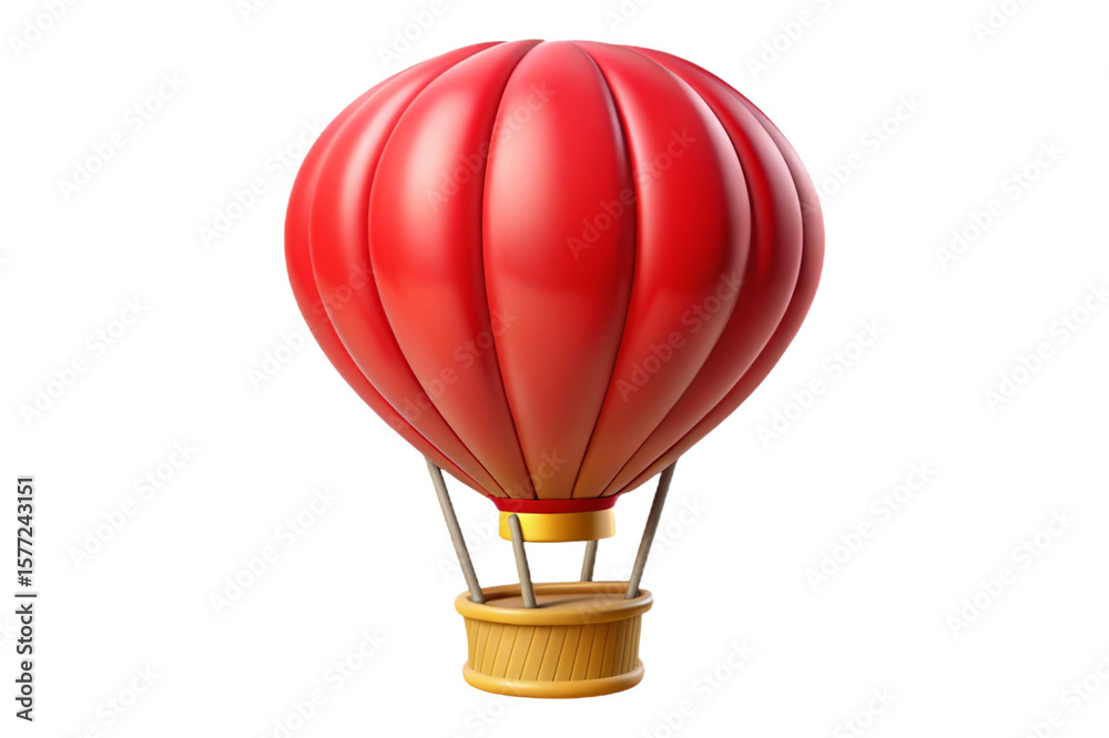 Naklejka premium Bright red hot air balloon with a yellow basket isolated on transparent background
