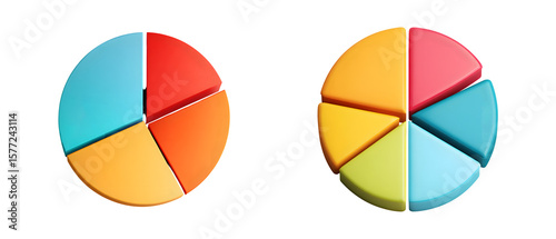 Circular Pie Chart with Four Bright Color Segments, Perfectly Isolated on White Background, PNG