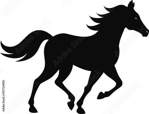 Elegant Black Silhouette of a Running Horse Vector Illustration