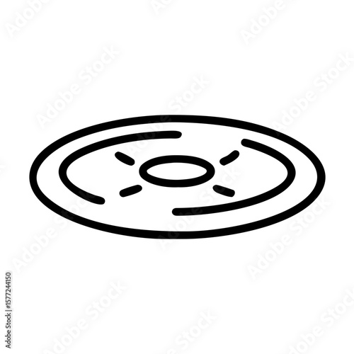 Black line art frisbee disc on transparent background  