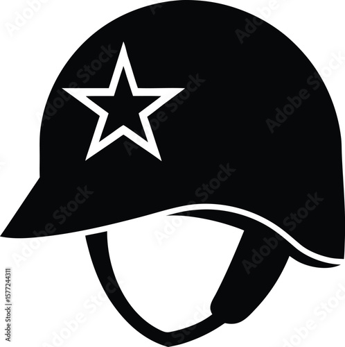 Military Helmet with Star Icon Vector Illustration