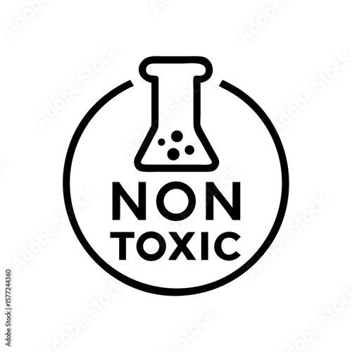 Non toxic label with laboratory flask in minimalist design  