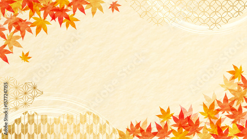 秋・紅葉・和柄・お歳暮・和紙の背景　16:9