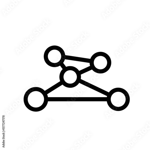 Network diagram with circles and lines representing connections on a white background.