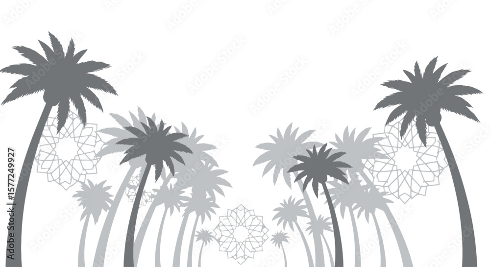 Obraz premium Monochromatic Palm Trees with Subtle Geometric Patterns Illustration