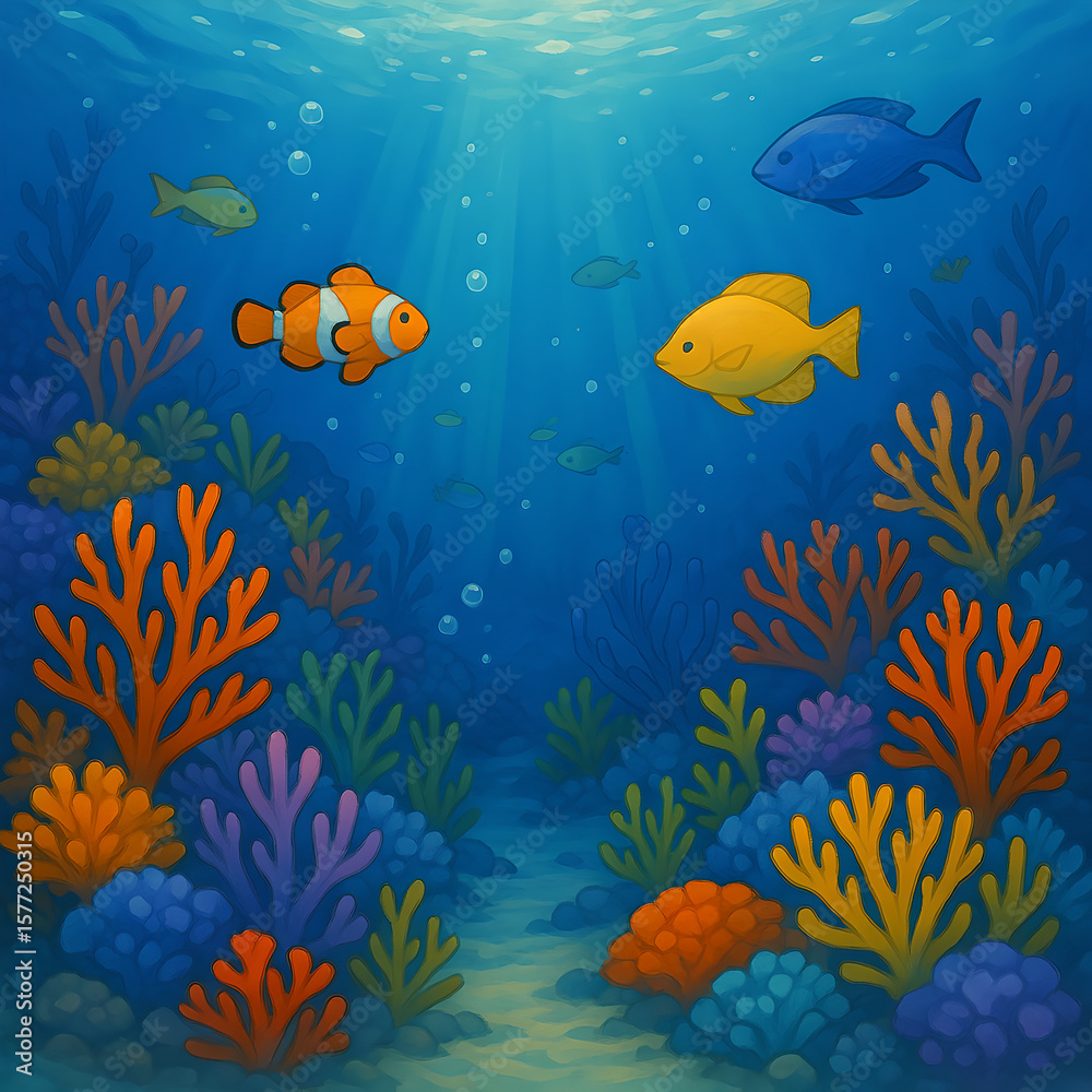 Fototapeta coral reef with fishes