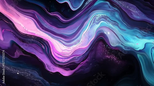 Abstract Flowing Watercolor Background in Shades of Blue, Purple, and Black, Motion
