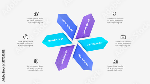 Six step arrows infographic, ideal for presenting data, processes, or business strategies in a visually engaging format. Cycle diagram with 6 processes