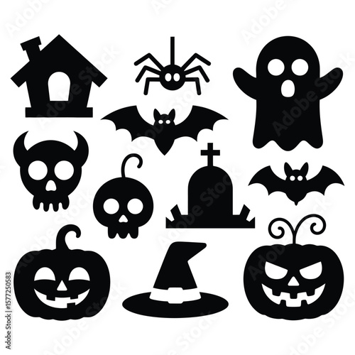 Halloween icons spooky creatures and symbols ghost