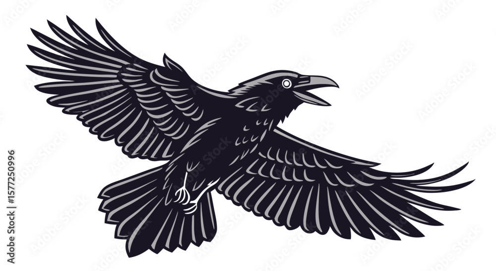 Fototapeta premium A Powerful Raven Soaring Through the Air