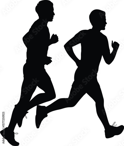 Two Male Runners Silhouettes: Fitness, Training, and Outdoor Jogging