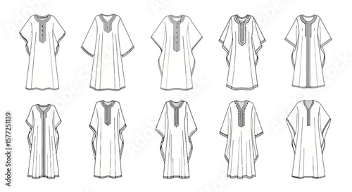 Kaftan and Tunic Fashion Flats Collection: Technical Design Illustrations for Women's Apparel