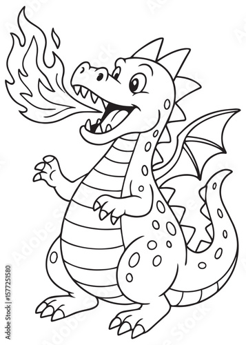coloring book Fire-breathing dragon dinosaur