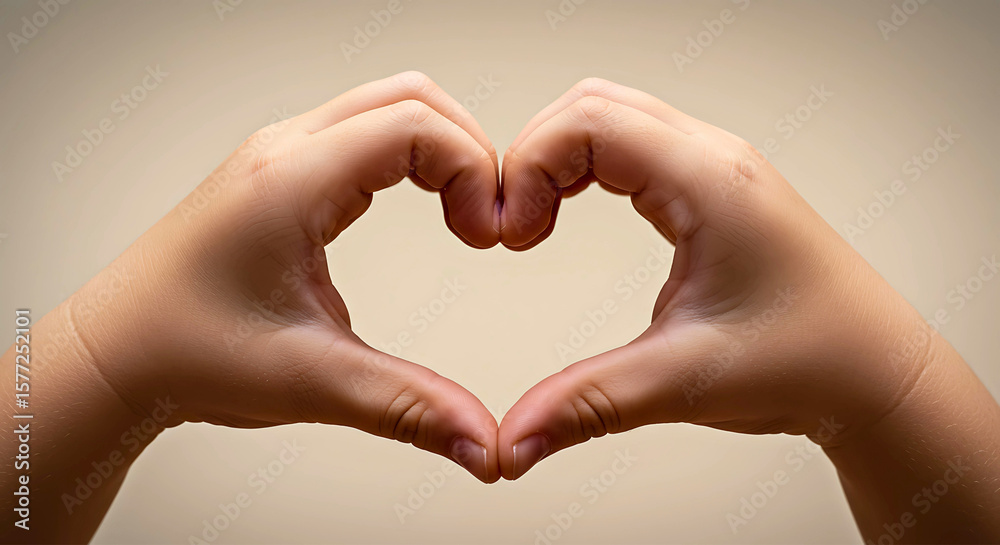 Obraz premium Child's Hands Forming a Heart Shape Symbol of Love, Care, and Affection; Perfect for Children's and Family Themes