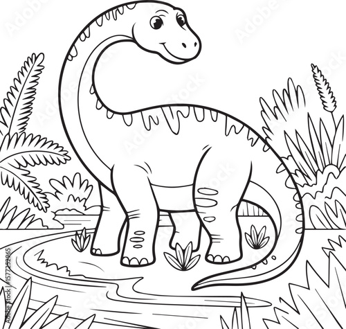 Gentle Brontosaurus in a Lush Prehistoric Habitat