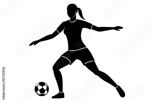 Woman plays soccer, a silhouette action sport