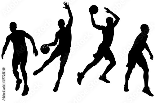Basketball players silhouettes in action moves