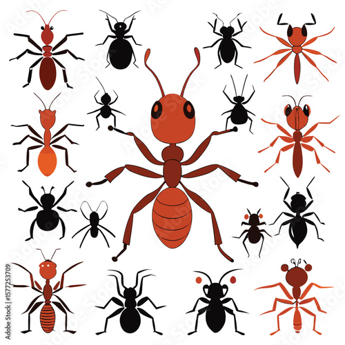 A seamless pattern of various black insect silhouettes including ants, beetles, and flies