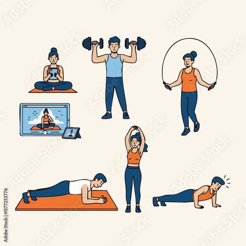 Flat Illustration People Practicing Various Sport Activities Exercise Lifestyle