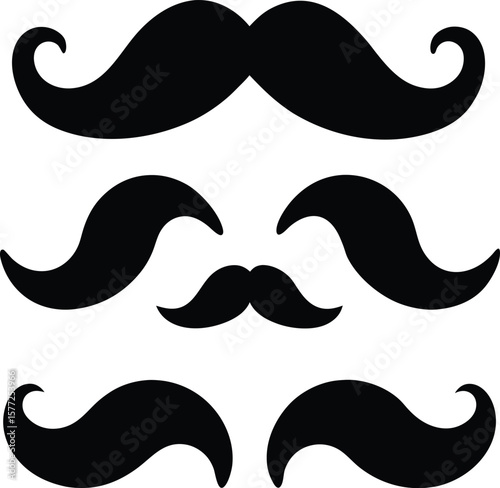 A Collection of Whimsical and Playful Moustache Designs in Black Silhouette Style Celebrating Movember Culture and Funny Masculinity