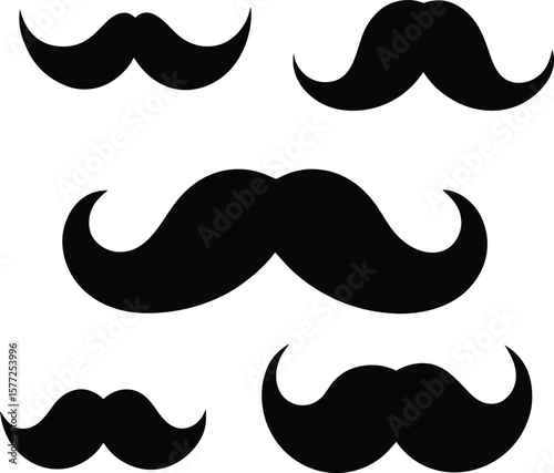 A Collection of Whimsical Mustaches A Stylish Assortment of Facial Hair Designs in Black and White Simplicity