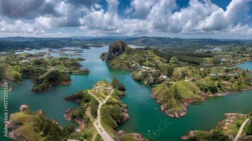 Stunning Aerial View of Lush Green Islands and Tranquil Waters Under Dramatic Clouds