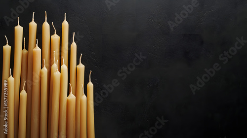 Artistic Photography of Beeswax Candle Arrangement for Elegant Tabletop Decoration and Romantic Mood Lighting