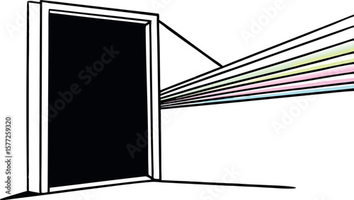 Open Door with Light Beams Illustration – Minimalist Surreal Concept Art