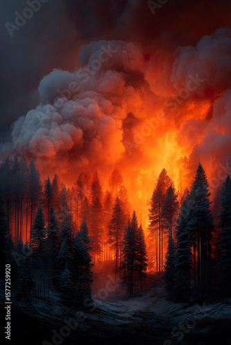 Scene of a forest engulfed in flames