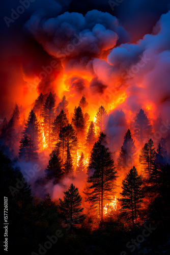 Scene of a forest engulfed in flames