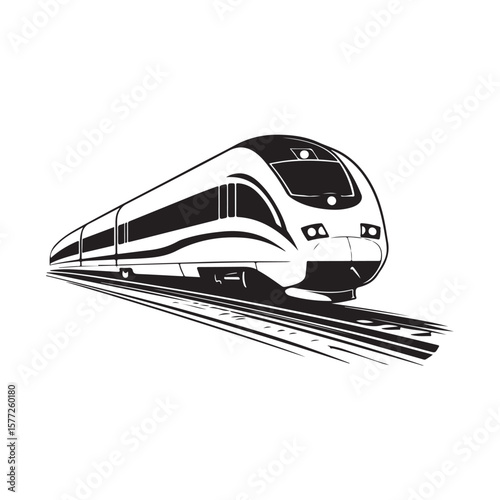 Modern high speed train Vector silhouette, Train silhouette on white background, High-speed train speeding on tracks., High-speed train in motion