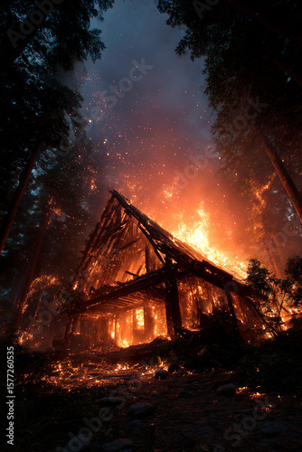 Scene of a forest engulfed in flames