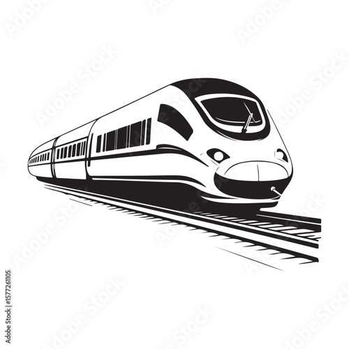 Modern high speed train Vector silhouette, Train silhouette on white background, High-speed train speeding on tracks., High-speed train in motion