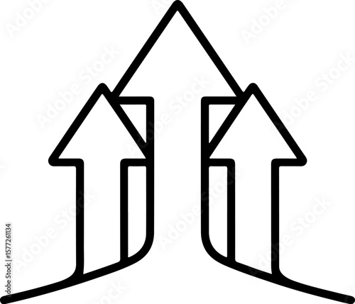 Three arrows pointing upwards merging into a single peak representing growth and success