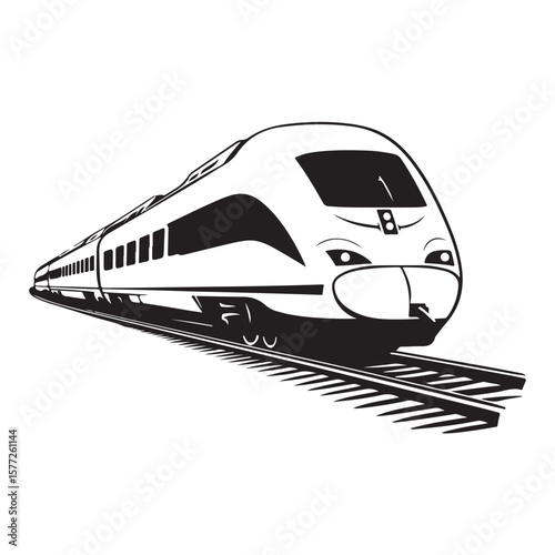 Modern high speed train Vector silhouette, Train silhouette on white background, High-speed train speeding on tracks., High-speed train in motion