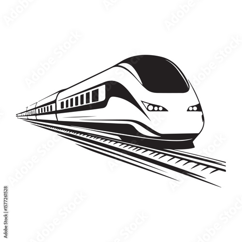 Modern high speed train Vector silhouette, Train silhouette on white background, High-speed train speeding on tracks., High-speed train in motion
