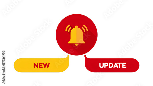A notification bell icon with new and update buttons on a white background on transparent background , no background