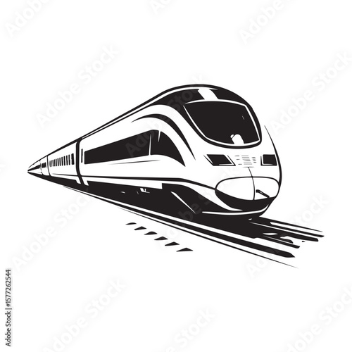 Modern high speed train Vector silhouette, Train silhouette on white background, High-speed train speeding on tracks., High-speed train in motion