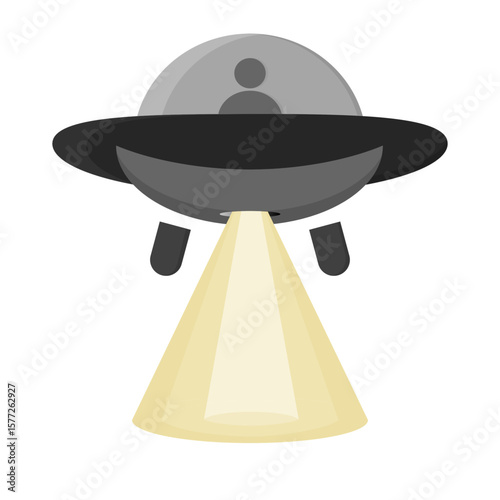 UFO flying in space with cartoon saucer design and round spaceship icon
