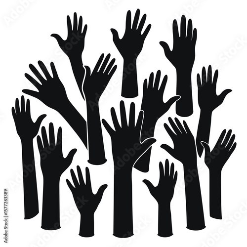 Silhouette Collection Diverse Hands Reaching Upward - Vector Illustration