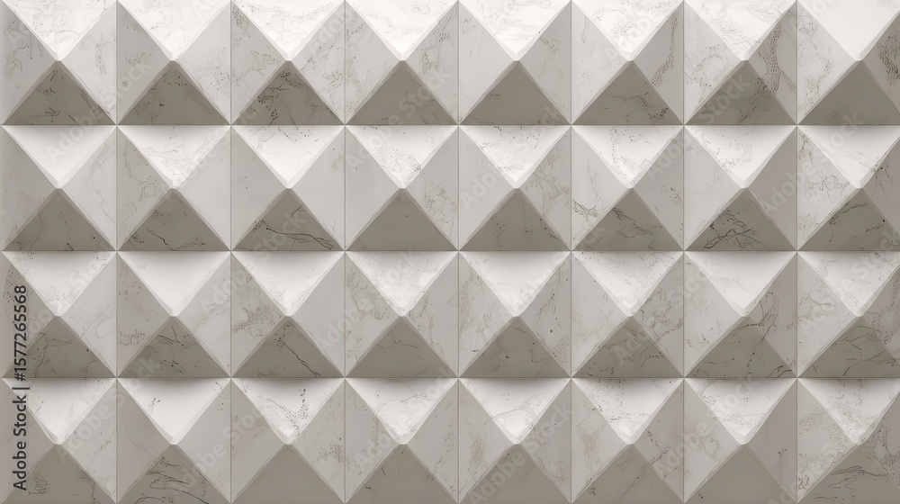 Fototapeta premium White marble surface with a geometric pyramidal pattern creating an elegant and textured background, ideal for architecture and interior design projects