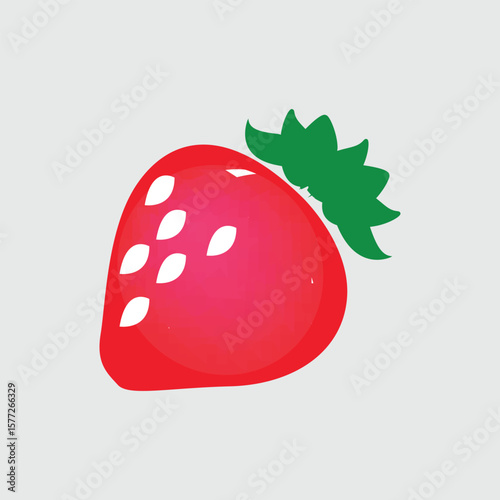 Vibrant strawberry illustration featuring a gradient red body and verdant leaves on a soft, neutral backdrop.