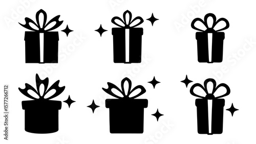  Gift boxes with ribbon icons Set. Gift box flat silhouette set.