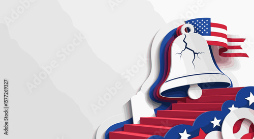 Patriot Day poster with bell and US flag, with copy space