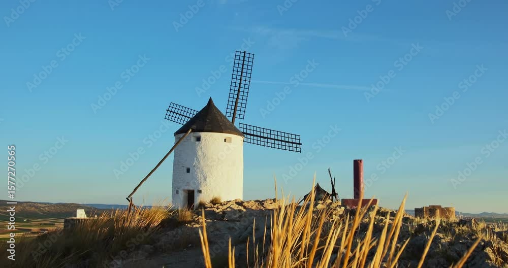 Revealing view of the historic windmills of Consuegra, Castilla-La Mancha, Spain