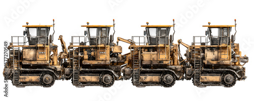 Realistic Clean Detailed Four cold planers in a horizo PNG cutout, transparent background, ideal for marketing materials and video overlays, digital downloads, content creation