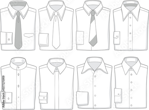 Classic men's dress shirts and ties collection, button-down collar styles, formal fashion illustration, office wear, wardrobe essentials, professional attire