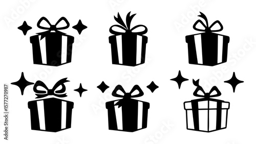  Gift boxes with ribbon icons Set. Gift box flat silhouette set.