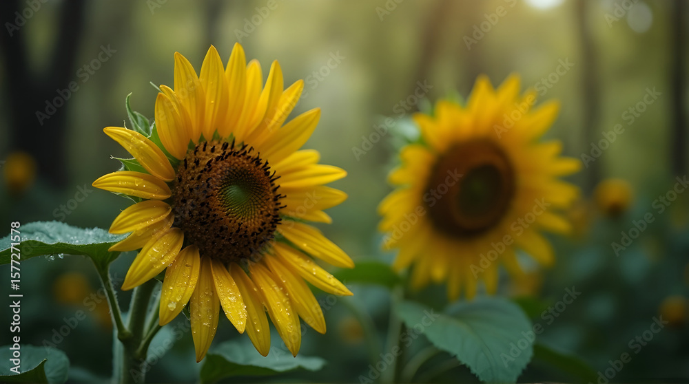 Obraz premium Bright Yellow Sunflower Bloom in Natural Garden Setting