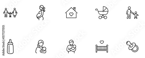 Family and Baby Care Line Icons – Pregnancy, Newborn, and Parenthood Symbol Set